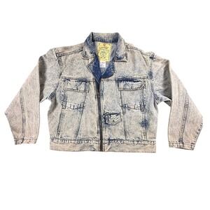 Vintage Bonjour Acid Wash Denim Jacket Women's M Zip Front 80s 90s